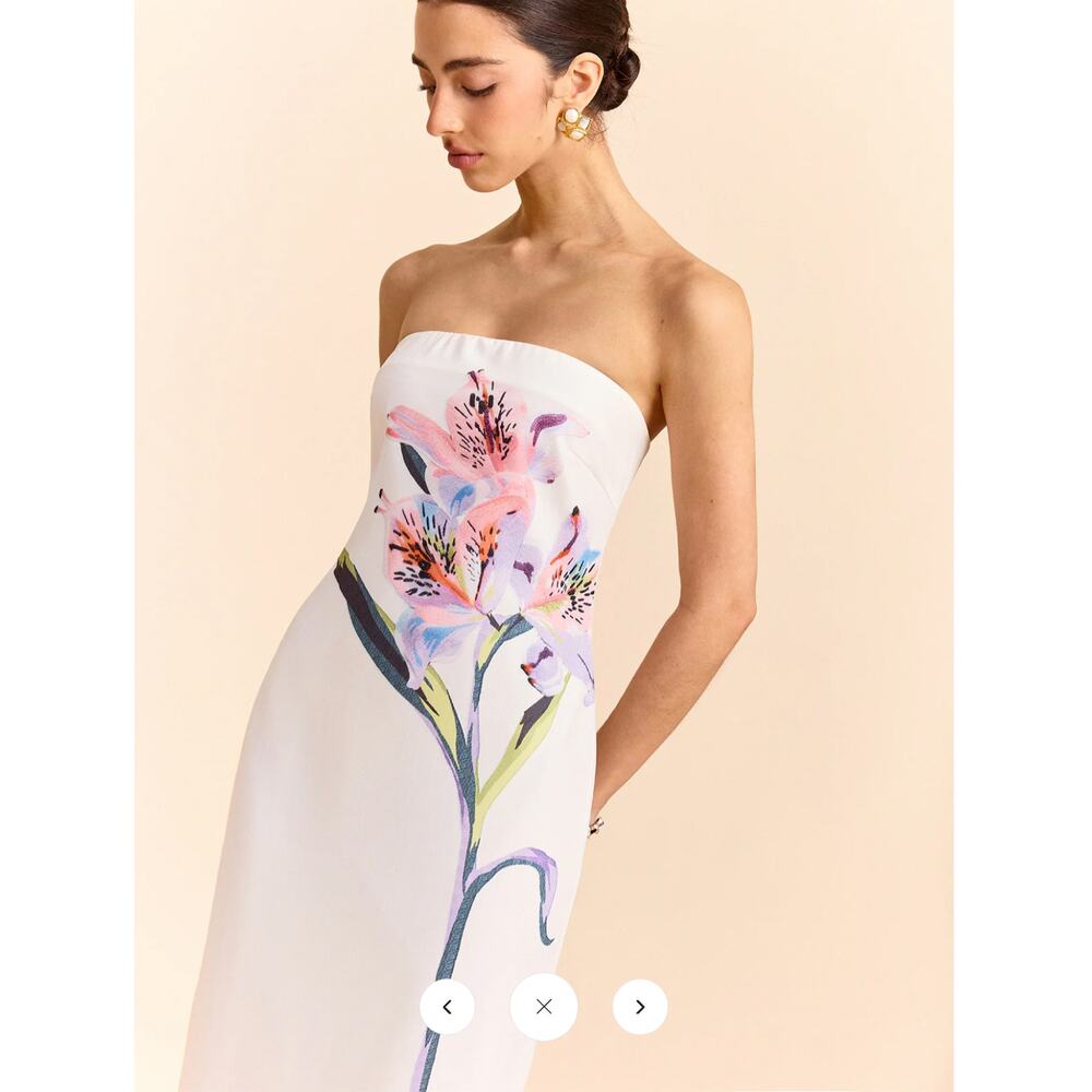 Commense White Strapless Mini Dress with Pink & Lavender Floral Print